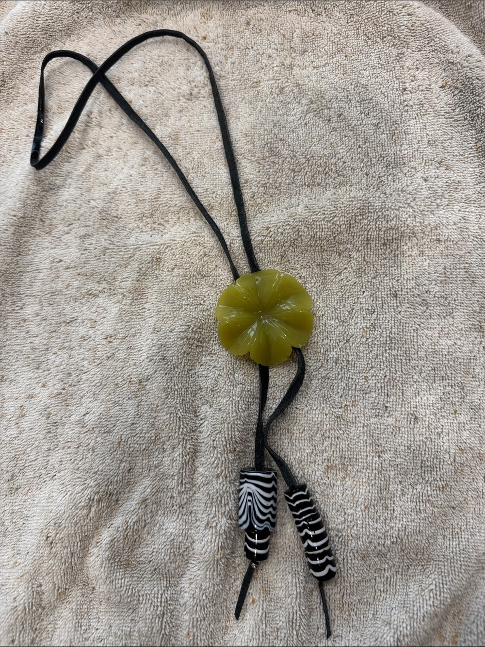 Olive Green Floral Pendant Necklace with Black Cord